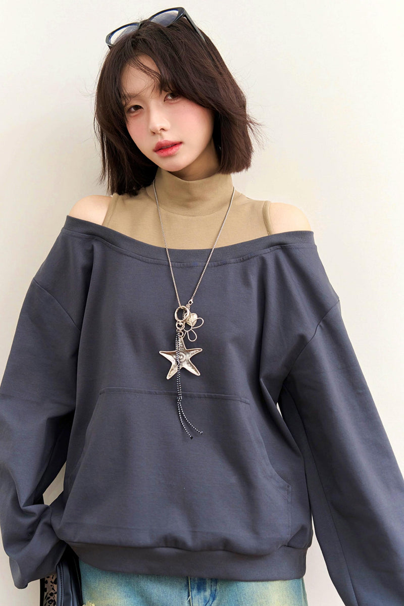 Patchwork Color Block Off Shoulder Top