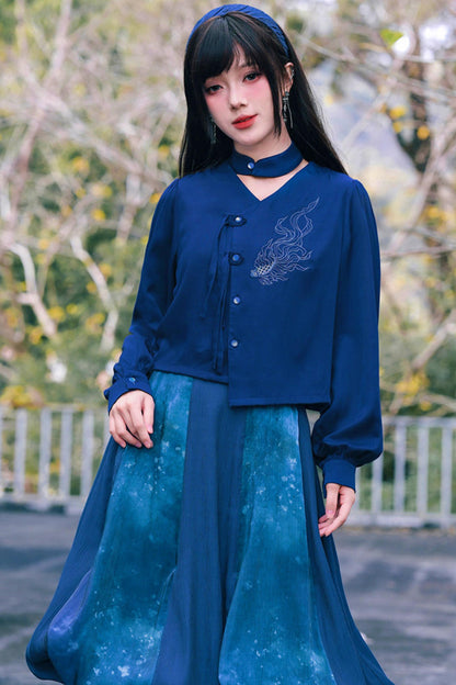 Embroidered Lantern Sleeve Blouse