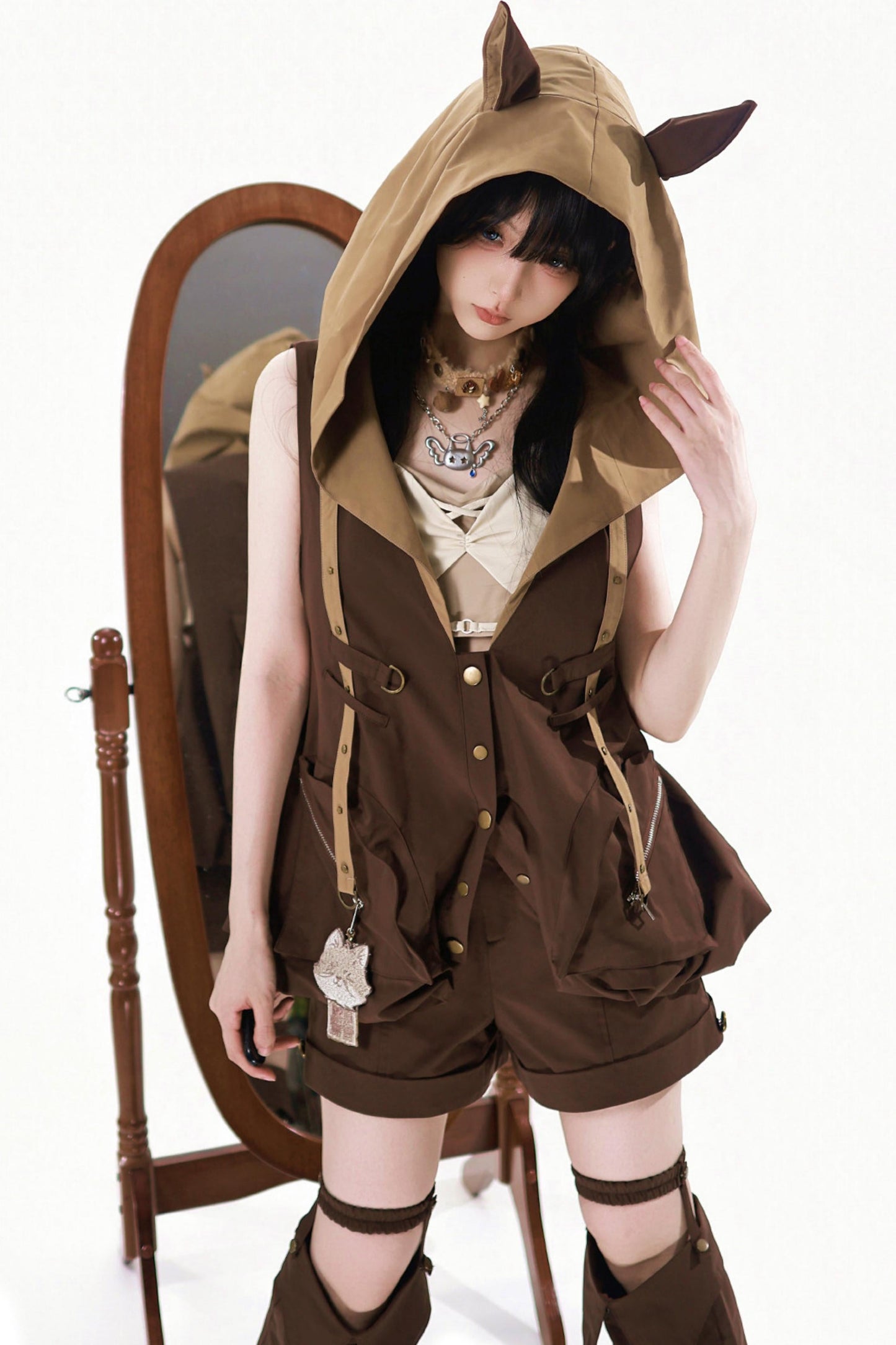 Cyberpunk Lolita Top + Shorts + Outerwear + Leg Accessories + Waist Pouch