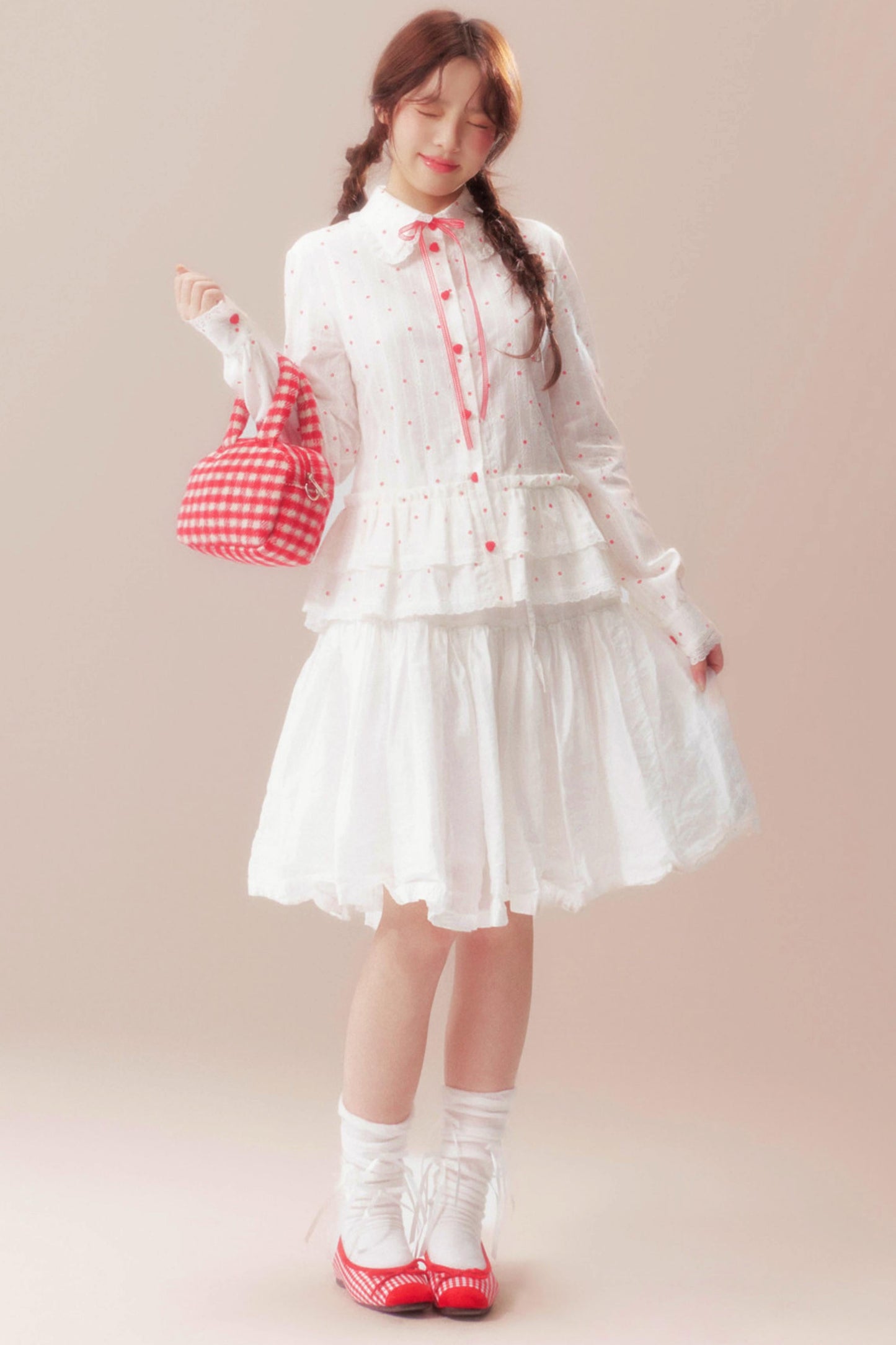 Gardenia Whispering Lace Blouse + Polka Dot Skirt