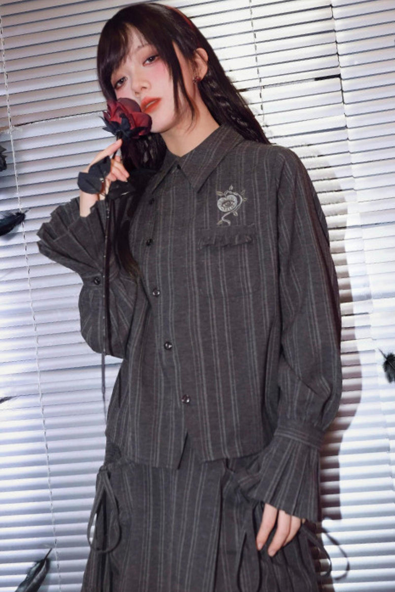 Eden Gray Embroidered Shirt + Skirt