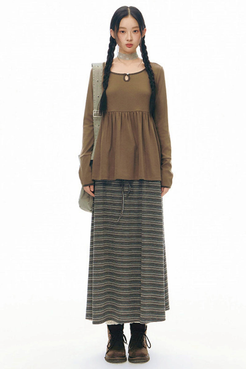 Color Block Flare Top With Neckline