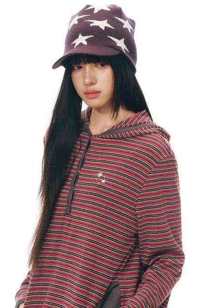 Striped Hooded Knit Tops