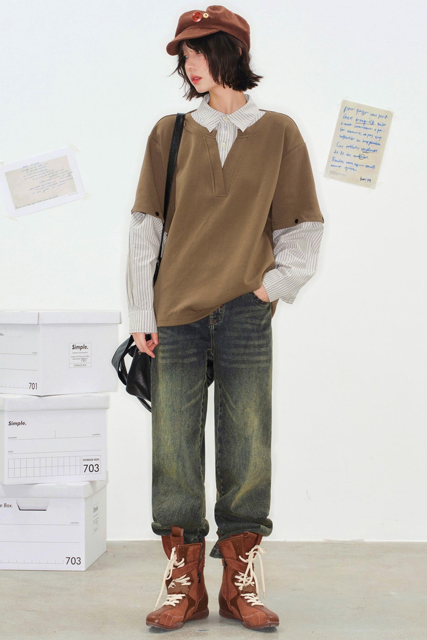Color Block Detachable Sleeve Top