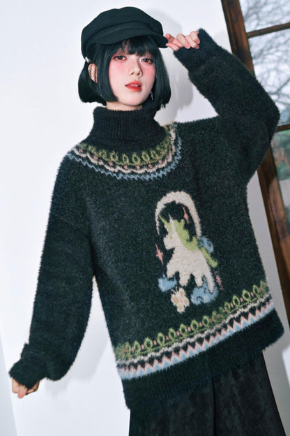 Four Pop Faux Fur Jacquard Sweater