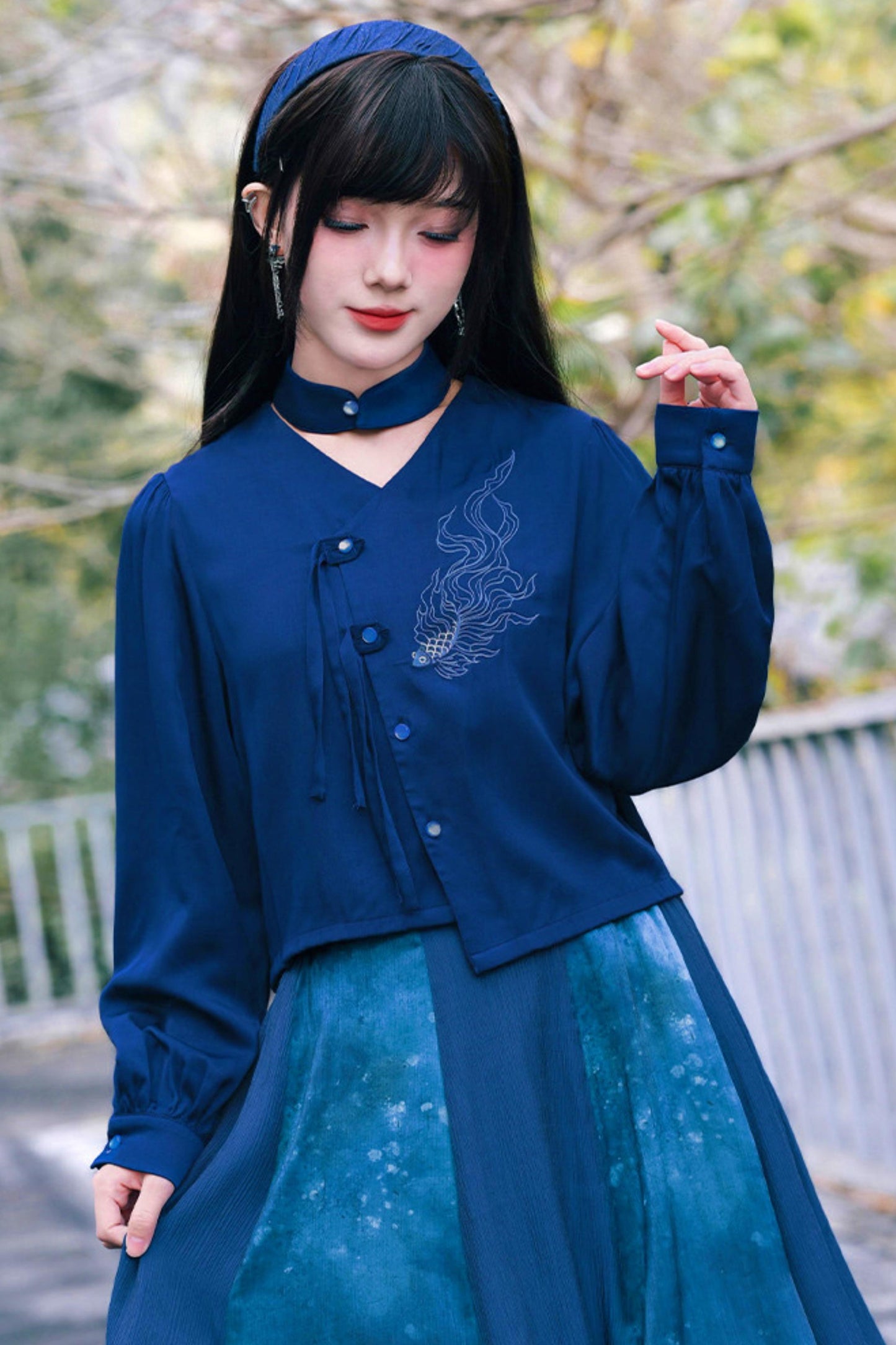 Embroidered Lantern Sleeve Blouse