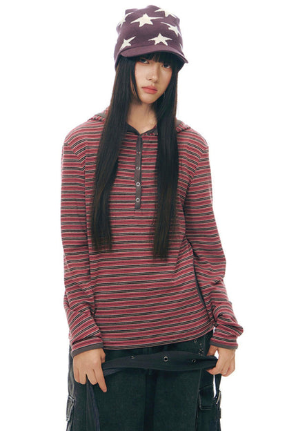 Striped Hooded Knit Tops