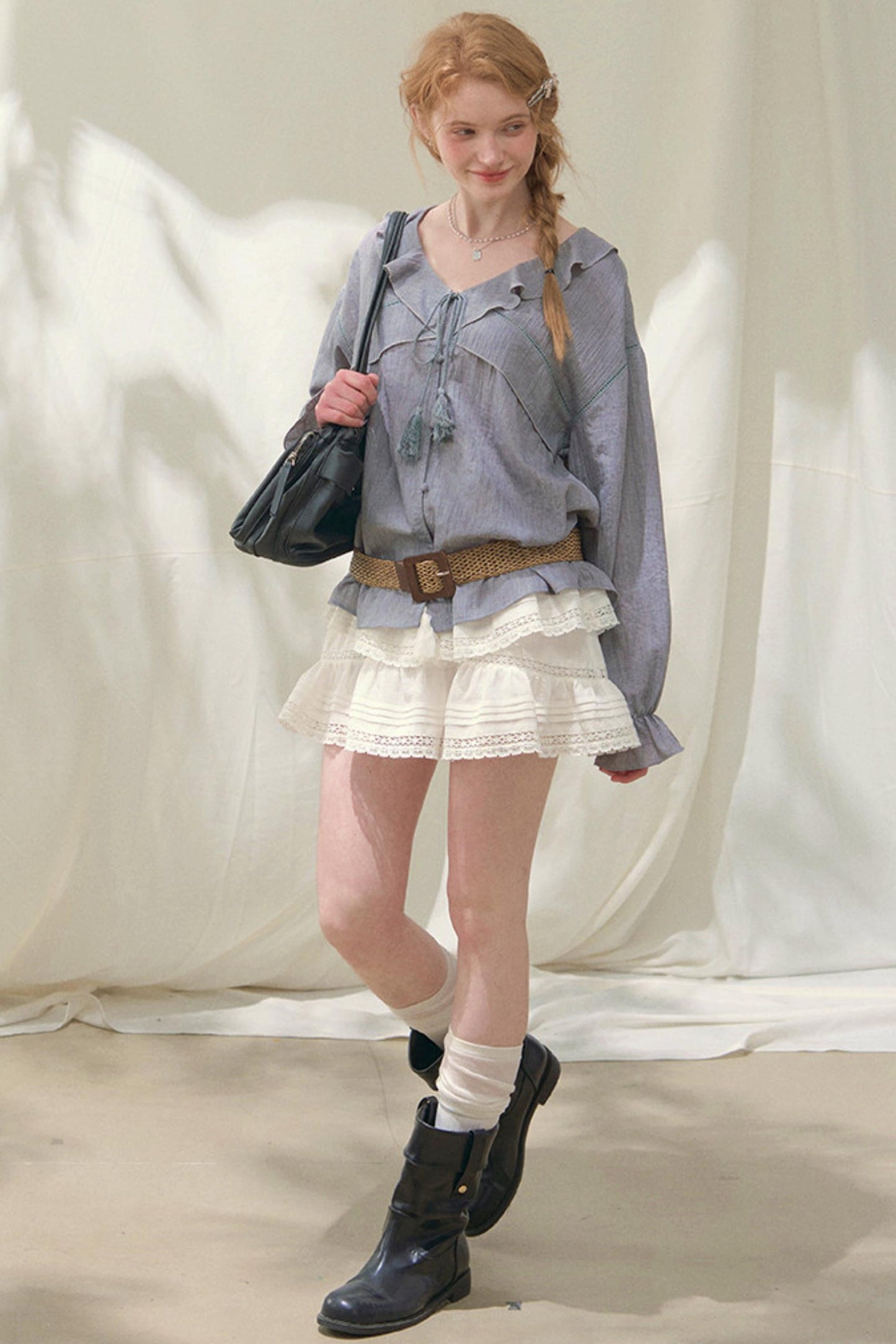 Ruffled V-neck Blouse