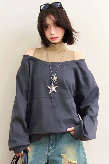 Patchwork Color Block Off Shoulder Top