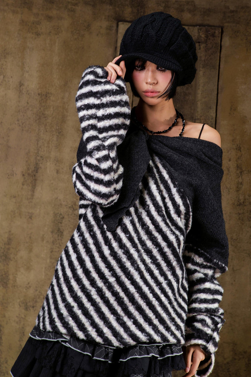 Color Block Striped Knit Sweater