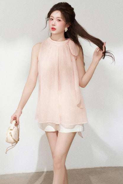 Pink Chiffon Halter Sleeveless Shirt