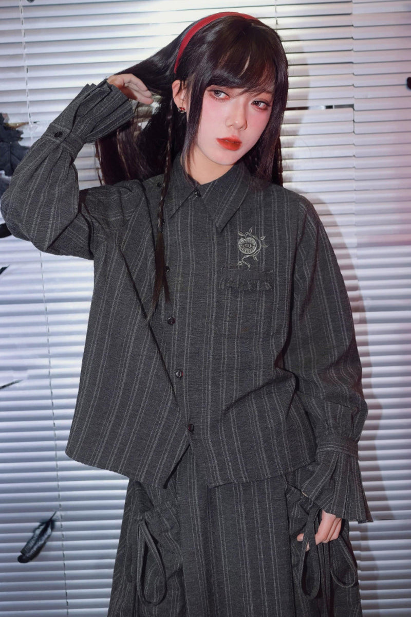 Eden Gray Embroidered Shirt + Skirt