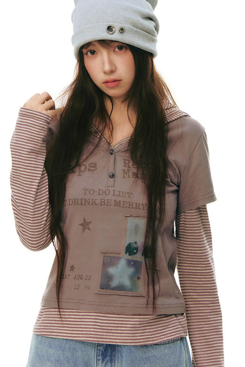 Striped Y2k Hoodie Top
