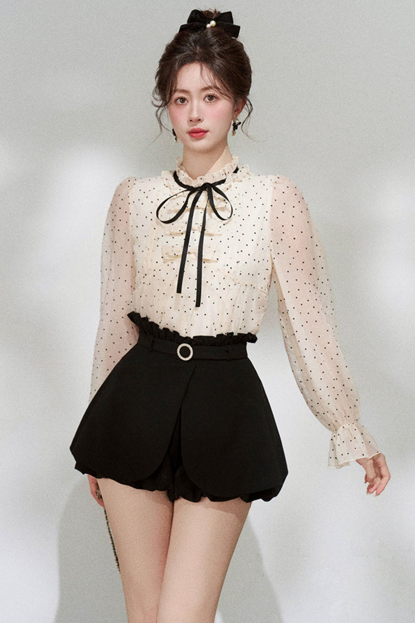 Sheer Polka Dot Blouse + Shorts