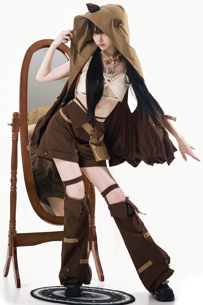 Cyberpunk Lolita Top + Shorts + Outerwear + Leg Accessories + Waist Pouch