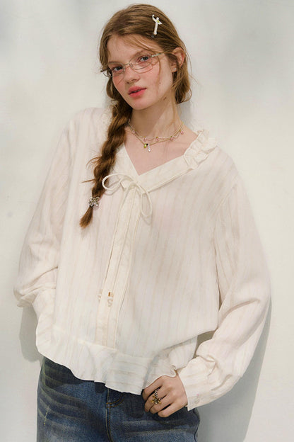 Striped Lace Sleeve Blouse