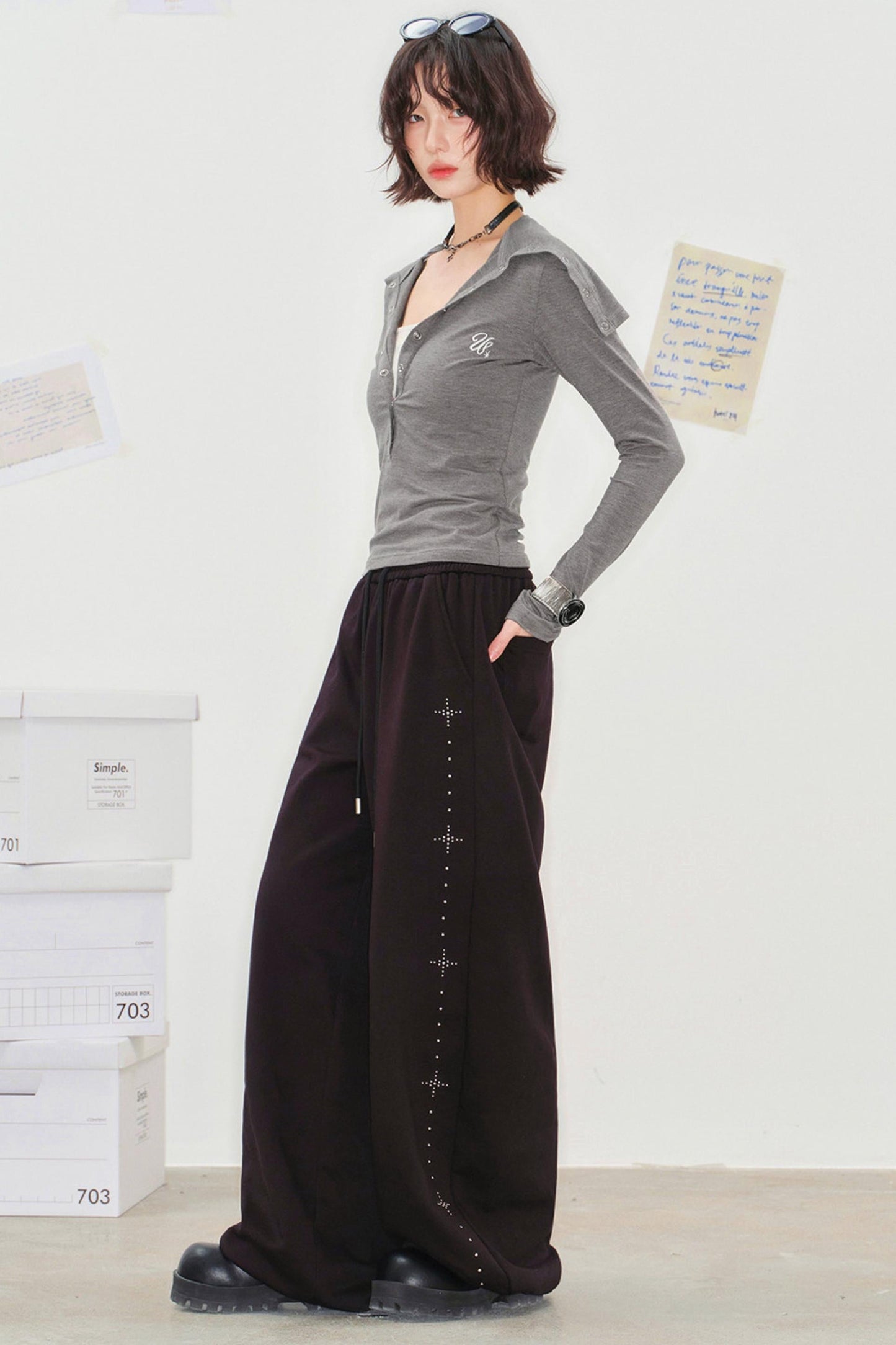 Folded Collar Cut Out Neck Top