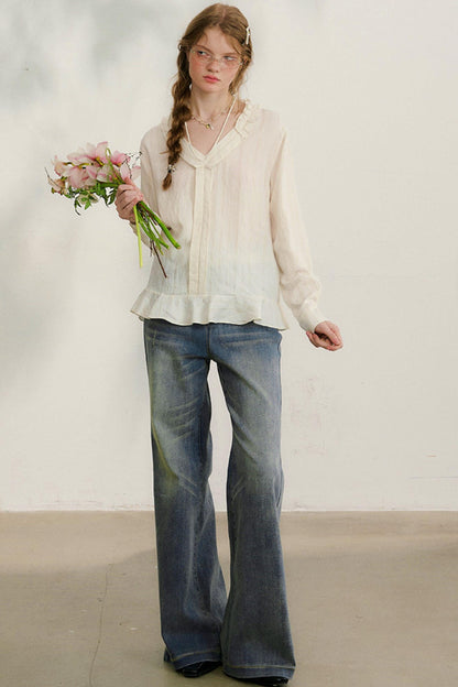 Striped Lace Sleeve Blouse