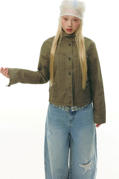 Pleated Denim Jacket + Skirt