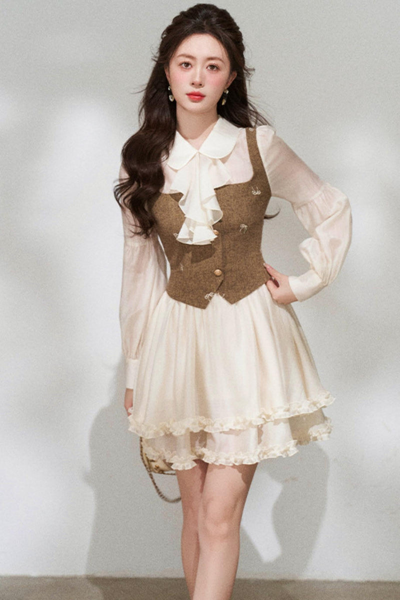 French Niche Faux Two Piece Dress