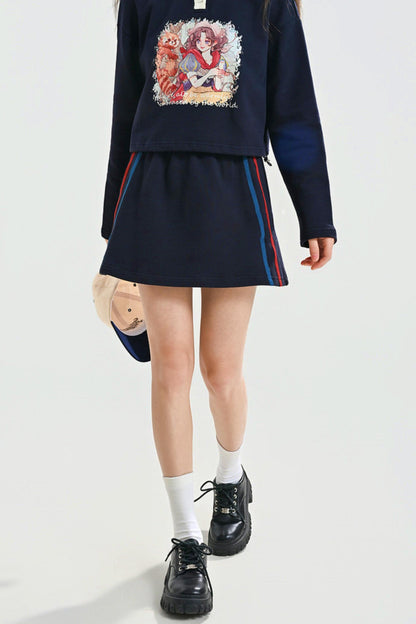 Retro Anime Girl Design Polo Top + Skirt