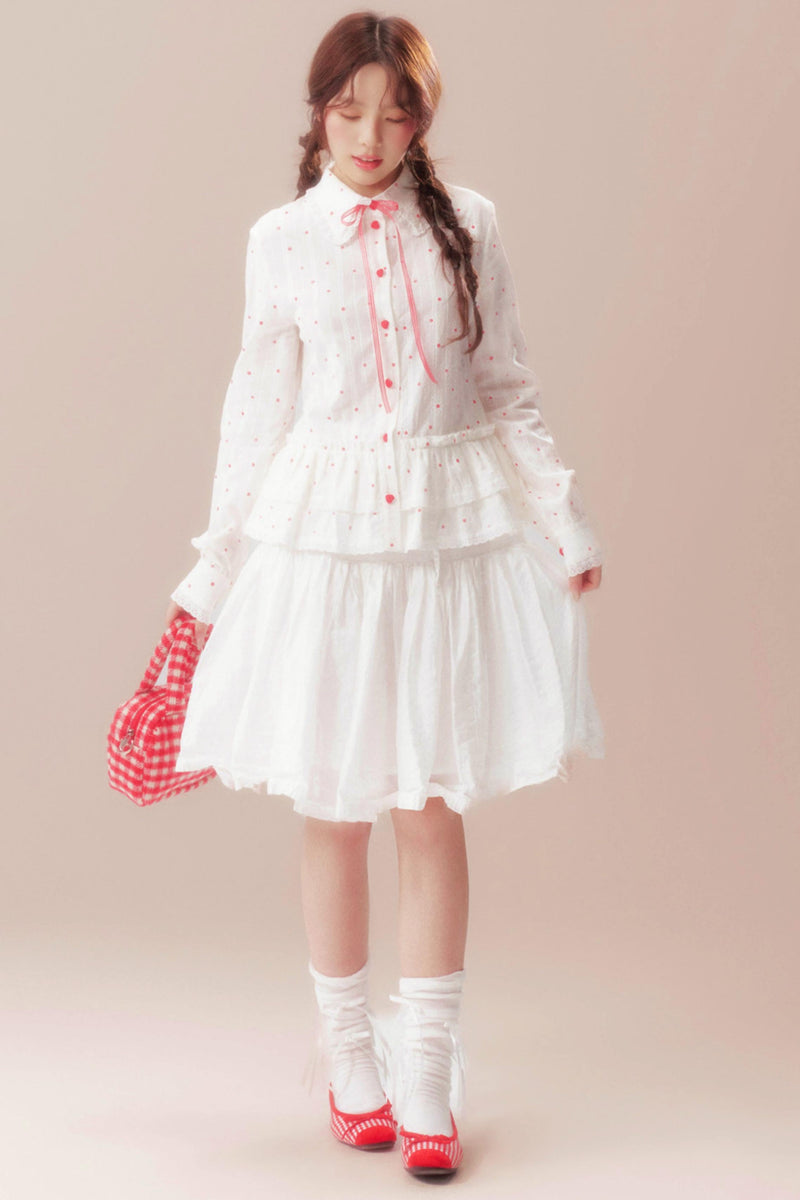 Gardenia Whispering Lace Blouse + Polka Dot Skirt