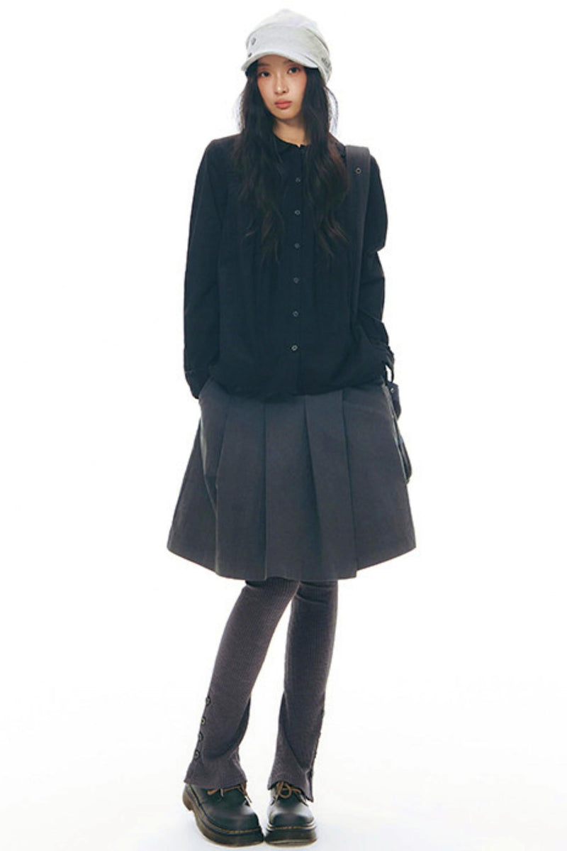 Doll Collar Pleated Cotton Blouse