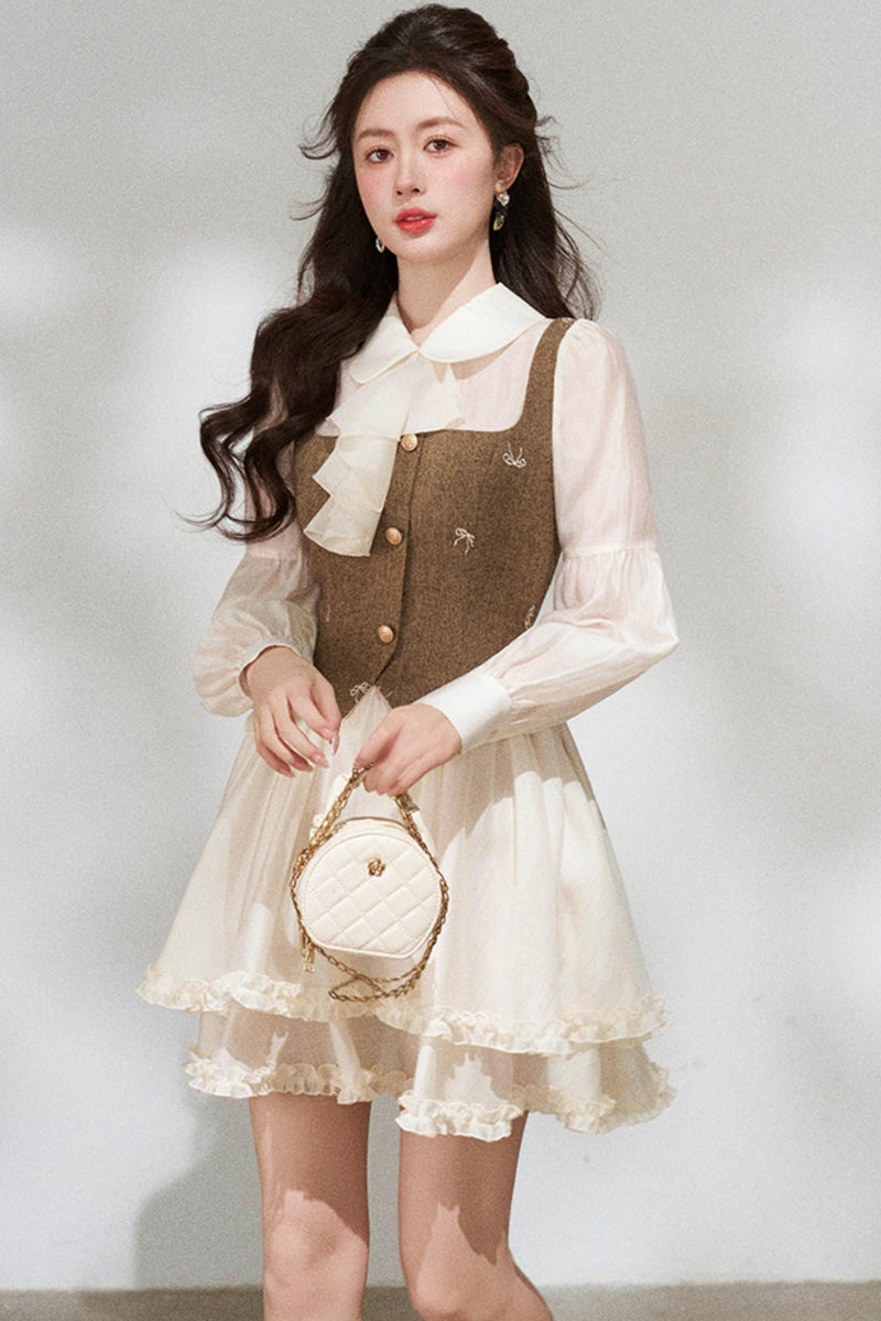 French Niche Faux Two Piece Dress