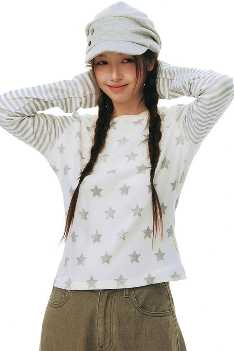 Star Striped Patchwork Top