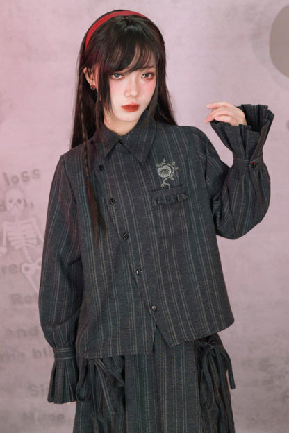 Eden Gray Embroidered Shirt + Skirt