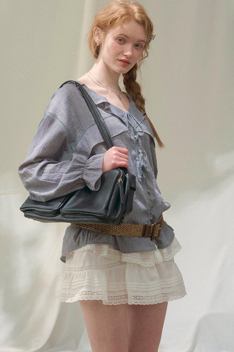 Ruffled V-neck Blouse