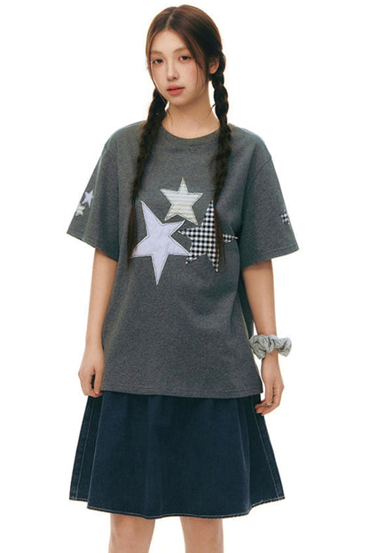 Star Patch Loose Y2k Top