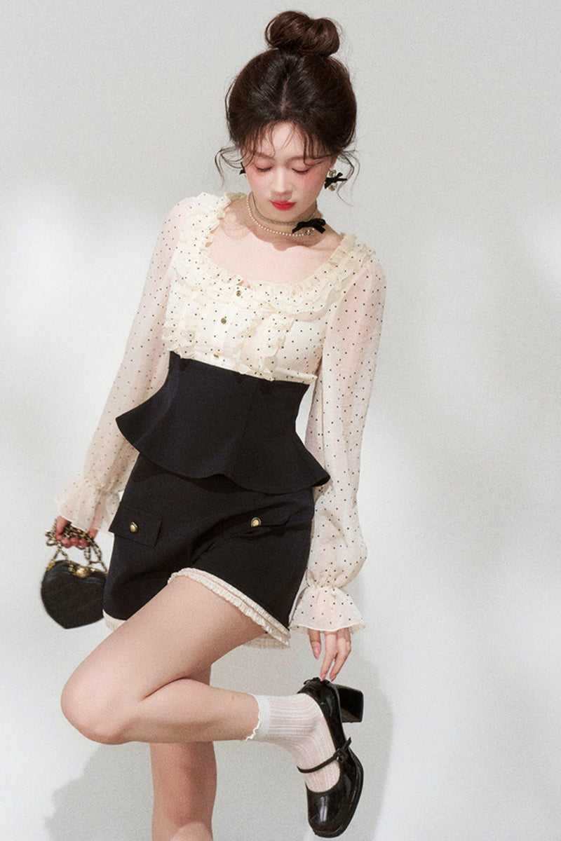 Chiffon Polka Dot Blouse + Shorts