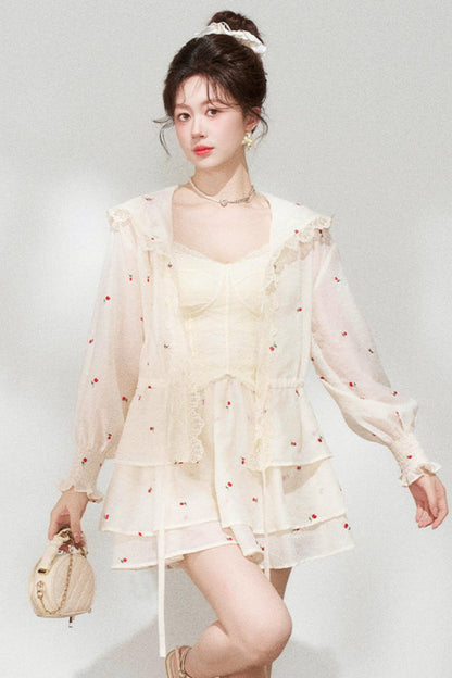 Lace Hooded Jacket + Top + Skirt