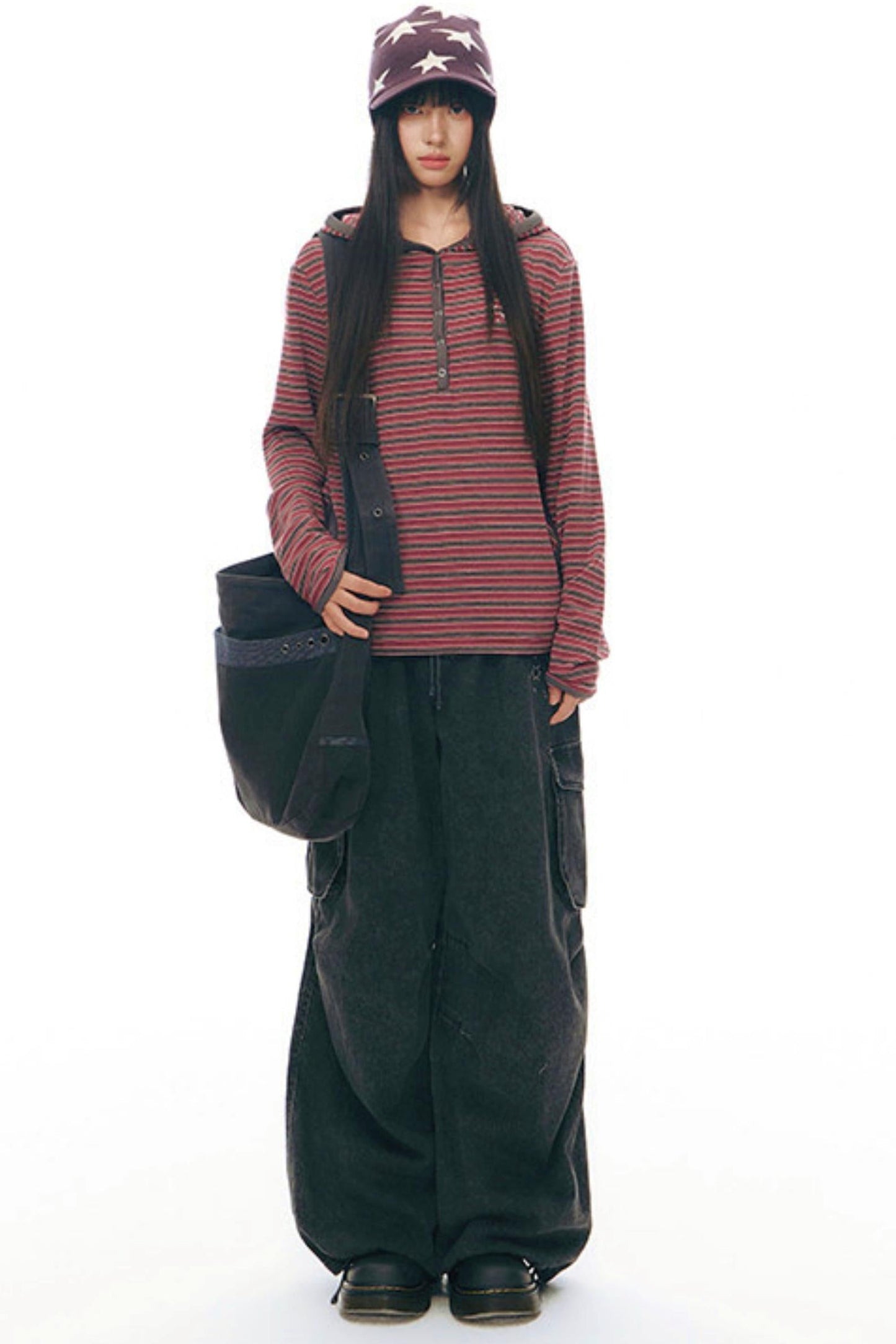 Striped Hooded Knit Tops