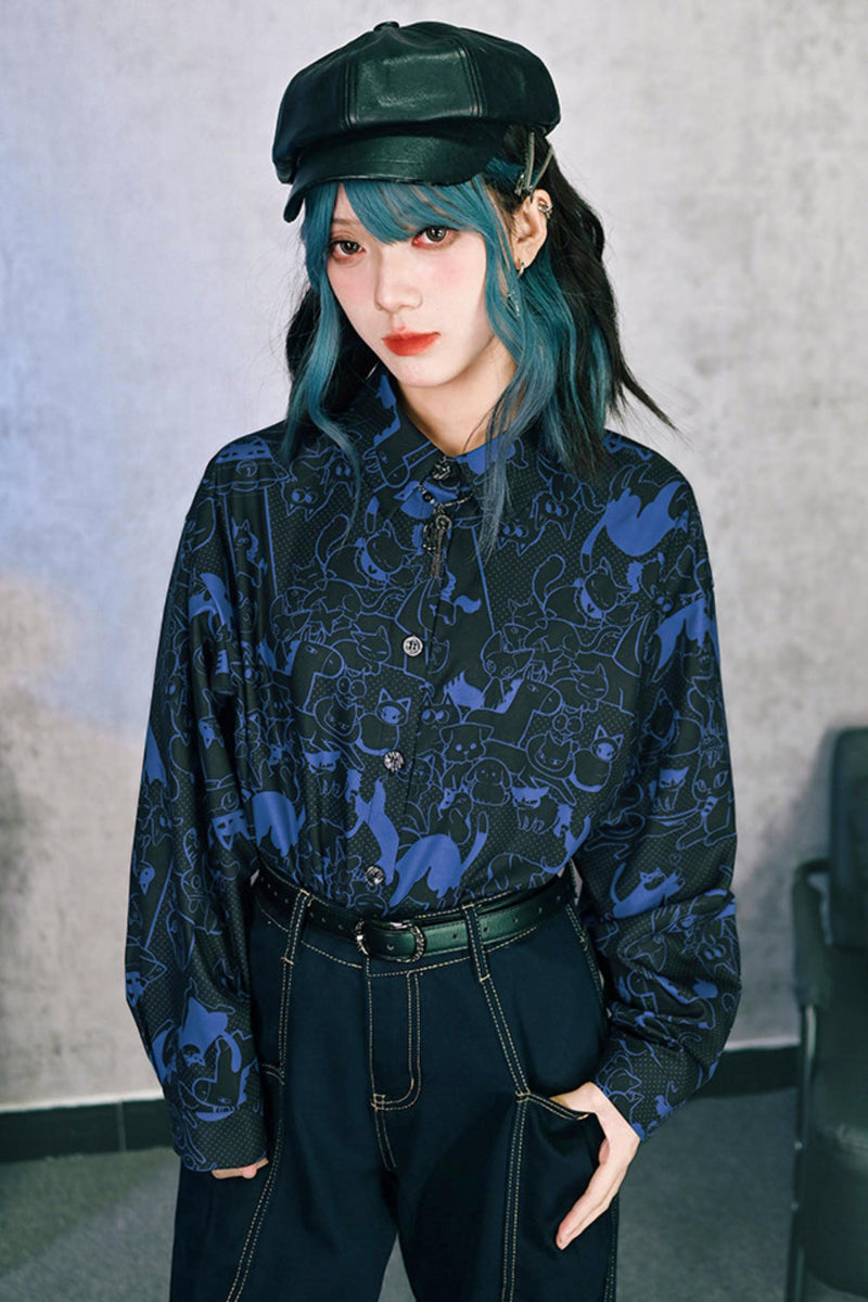 Stellar Meow Full Print Blouse