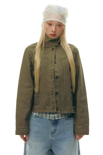 Pleated Denim Jacket + Skirt