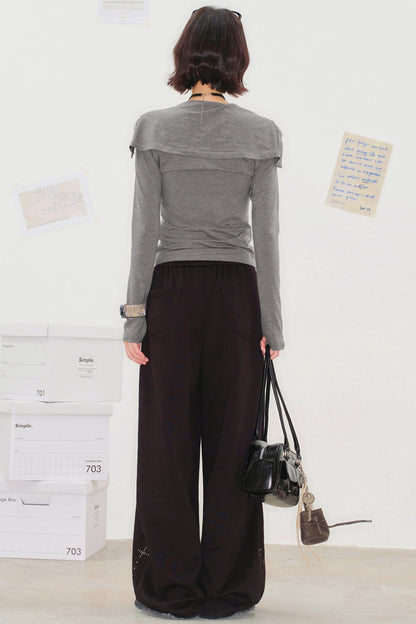 Folded Collar Cut Out Neck Top