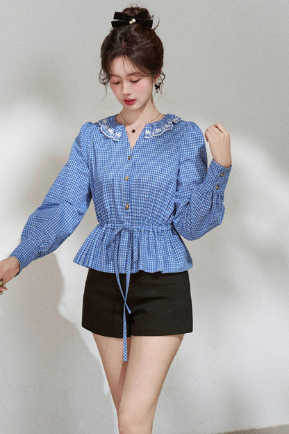Plaid Doll Collar Blouse