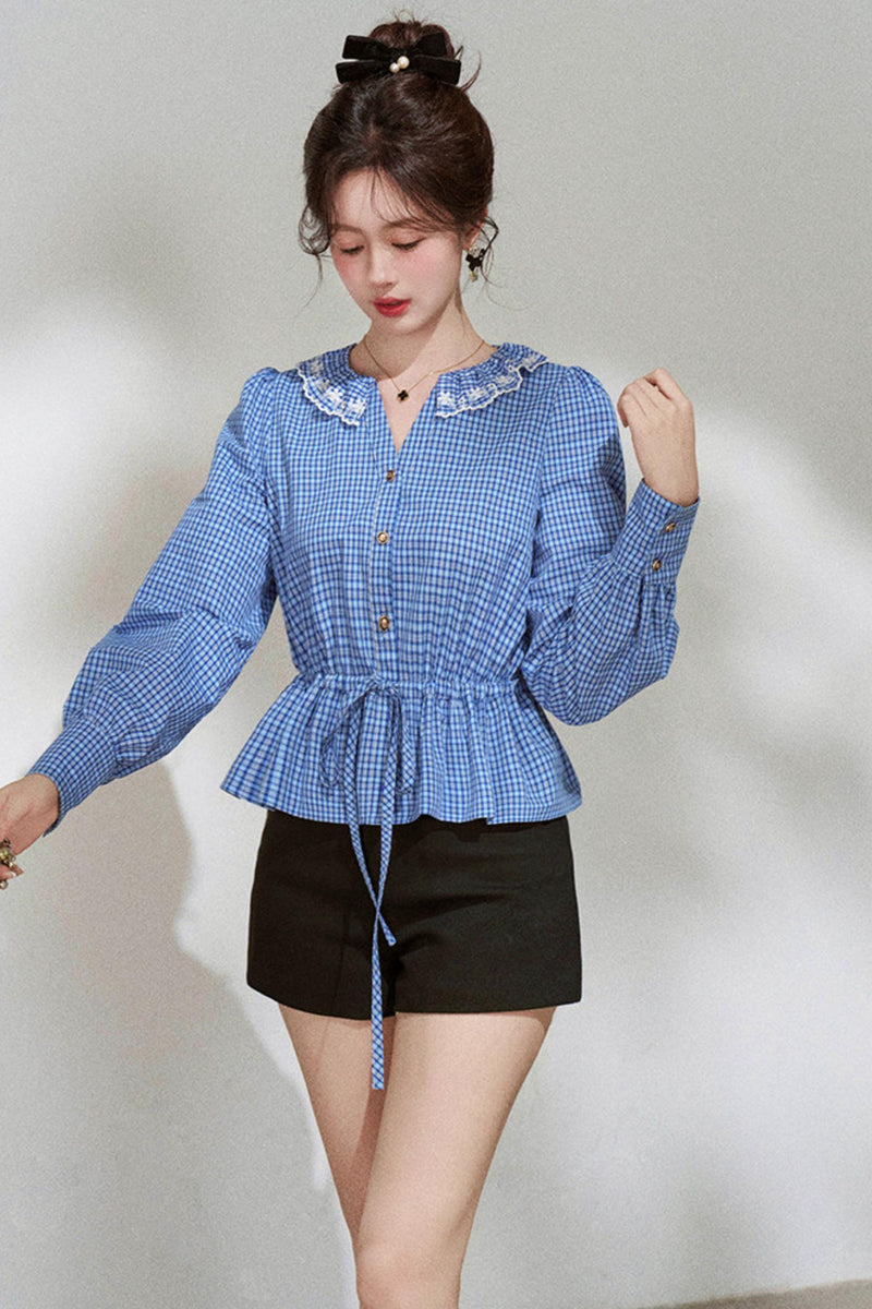 Plaid Doll Collar Blouse