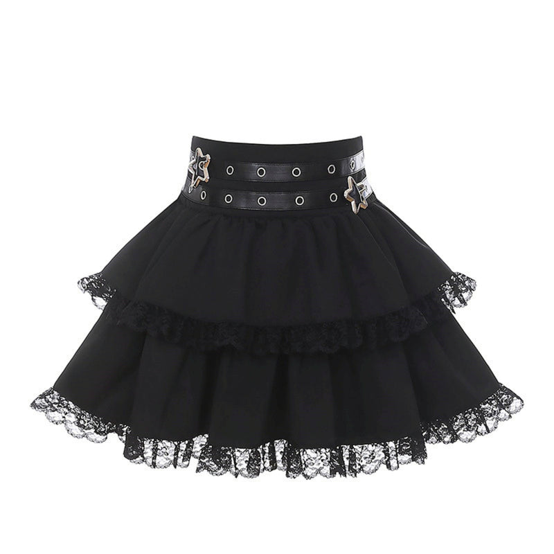 Lace-up Dark Kawaii T-shirt + Skirt + Bag + Hair Accessories