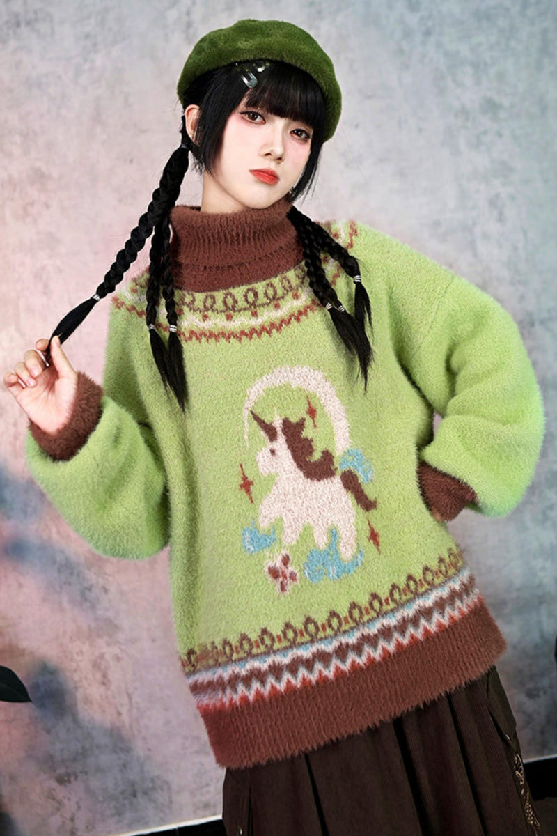 Four Pop Faux Fur Jacquard Sweater