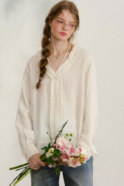 Striped Lace Sleeve Blouse