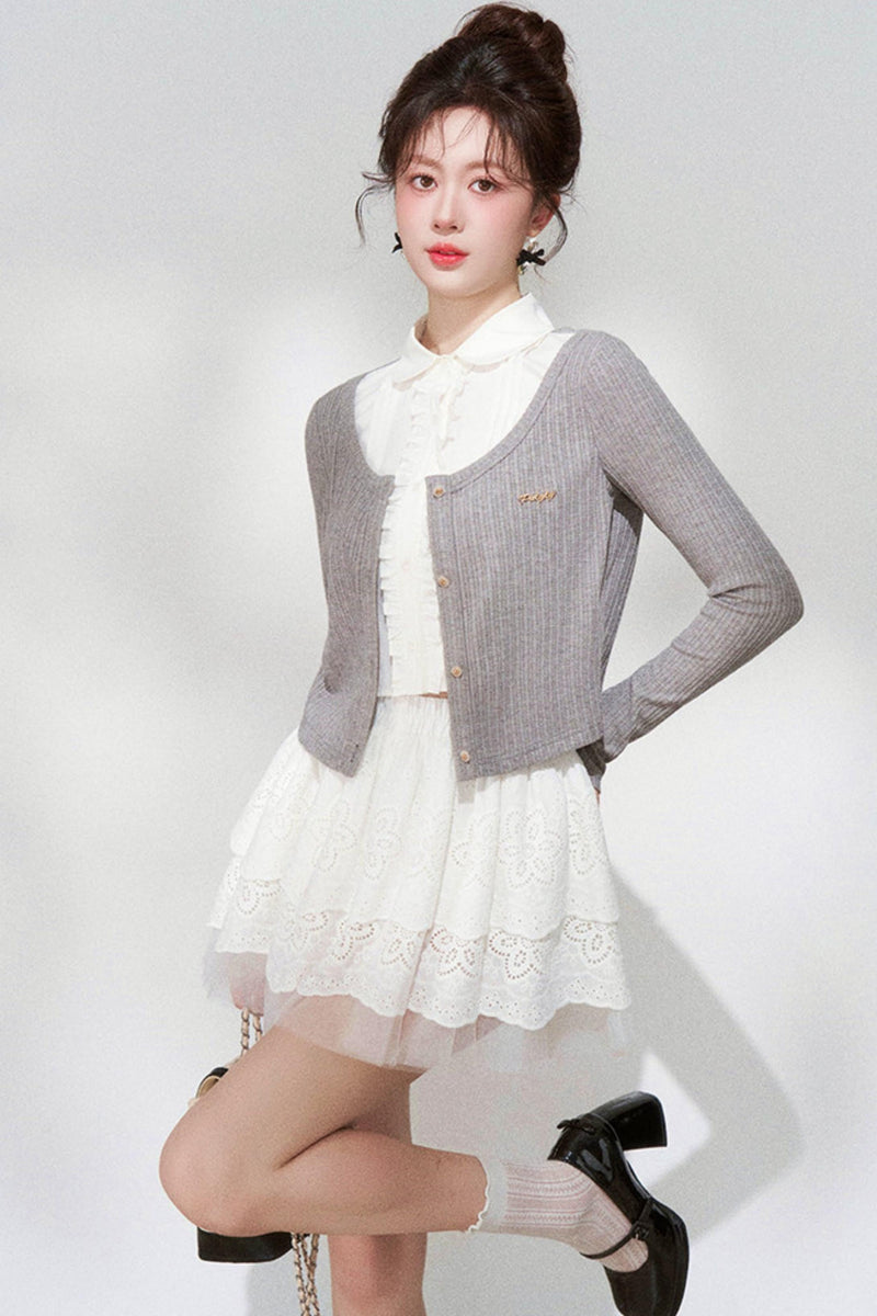 French Style Knit Cardigan + Skirt