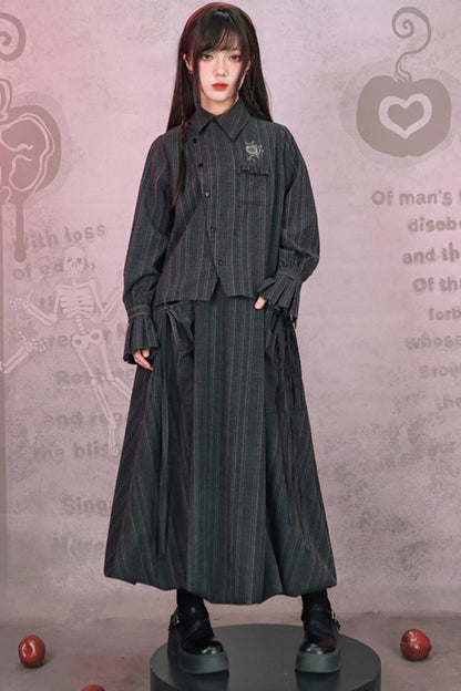Eden Gray Embroidered Shirt + Skirt