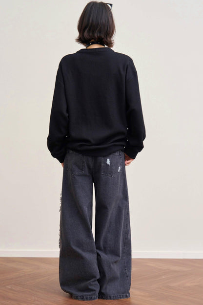 Cat Loose V Neck Sweatshirt