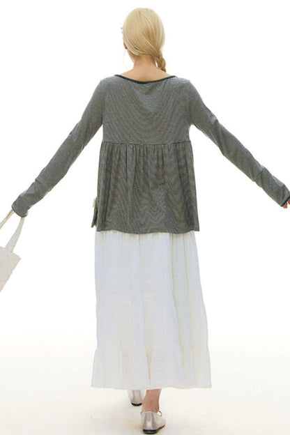 Color Block Flare Top With Neckline