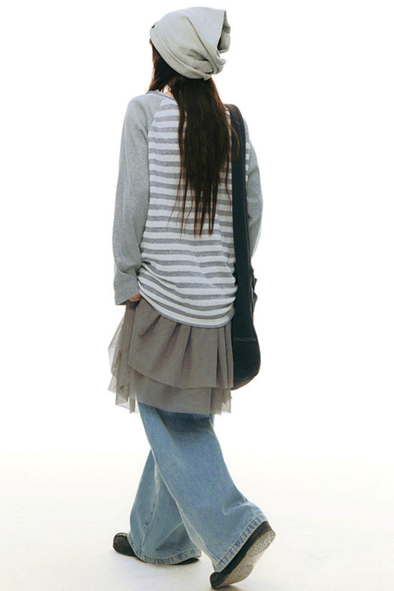 Button Striped Off-shoulder Top
