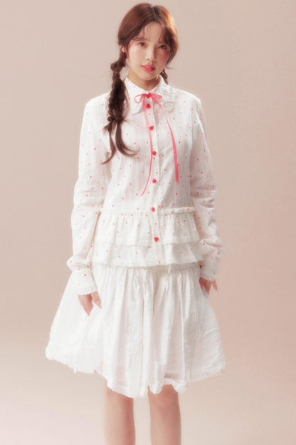 Gardenia Whispering Lace Blouse + Polka Dot Skirt