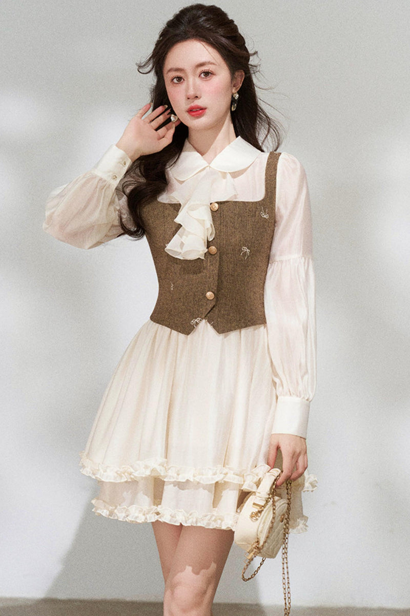 French Niche Faux Two Piece Dress